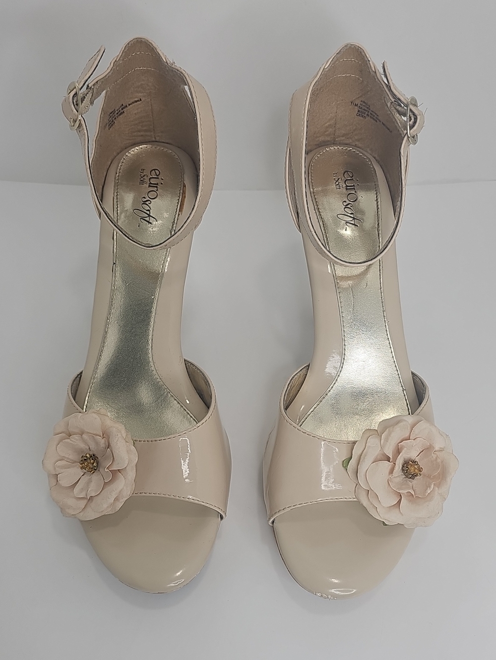 Women's Nude Floral Patent Ankle-Strap Sandals Size 11